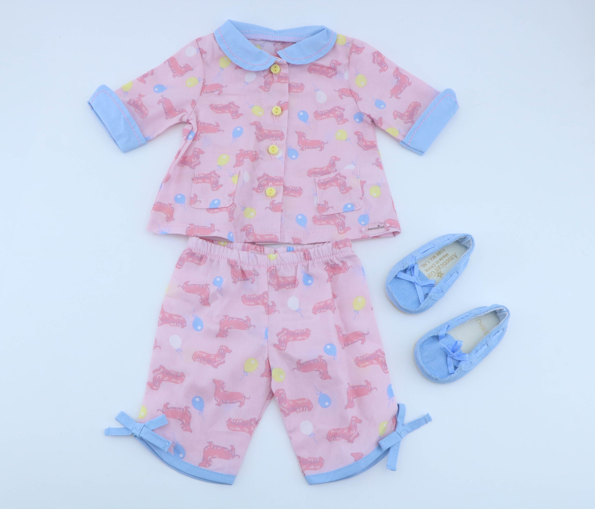 Authentic American Girl Dachshund Print Pajama Set with Slippers for 18'' Doll Clothes