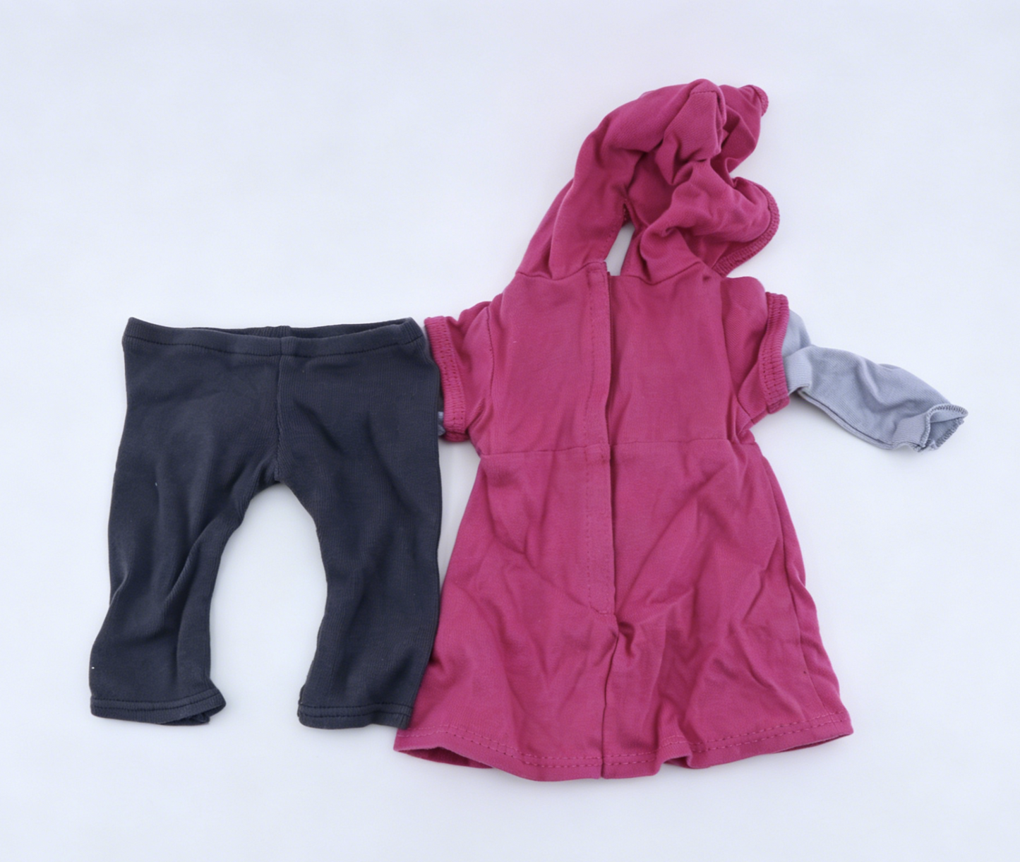American Girl Pink Star Patch Hooded Tunic Layer Outfit With Dark Gray Leggings For 18-Inch Dolls