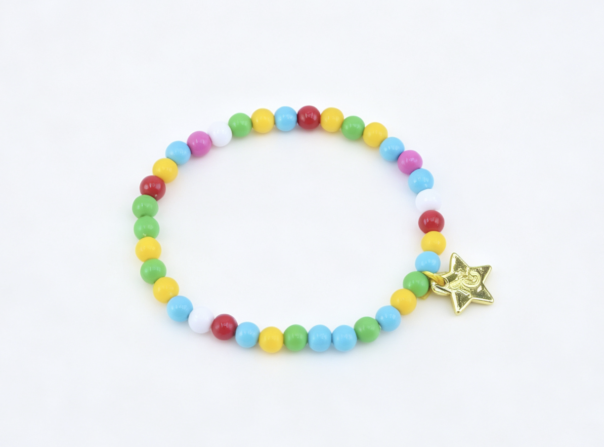 Rainbow Multicolor Beaded Necklace With Gold Star Charm Accessory for 18'' Doll Daily Casual Dress Up Play