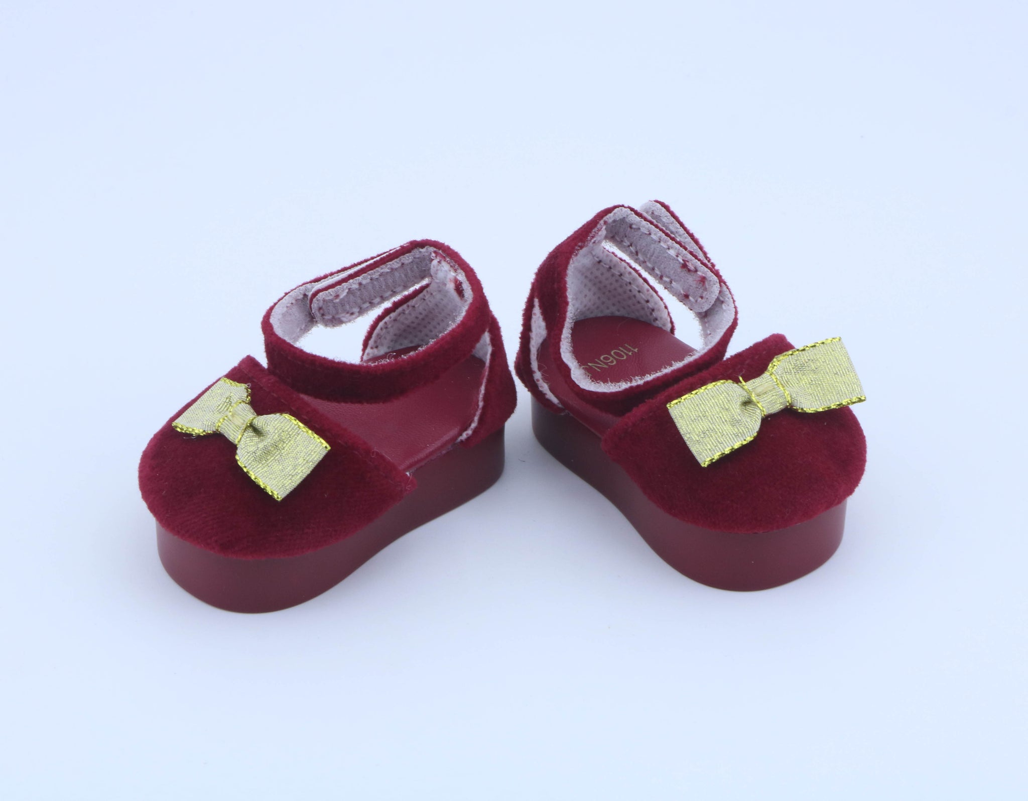 Authentic American Girl Burgundy Velvet Gold Bow Mary Jane Shoes for 18'' Doll