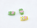Mini Frog & Owl Figurine Set Pink Heart Base Animal Scene Prop Accessories for 18'' doll