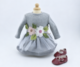 Angelina Gray Floral Embroidered Dress Set with Shoes for 18'' Doll