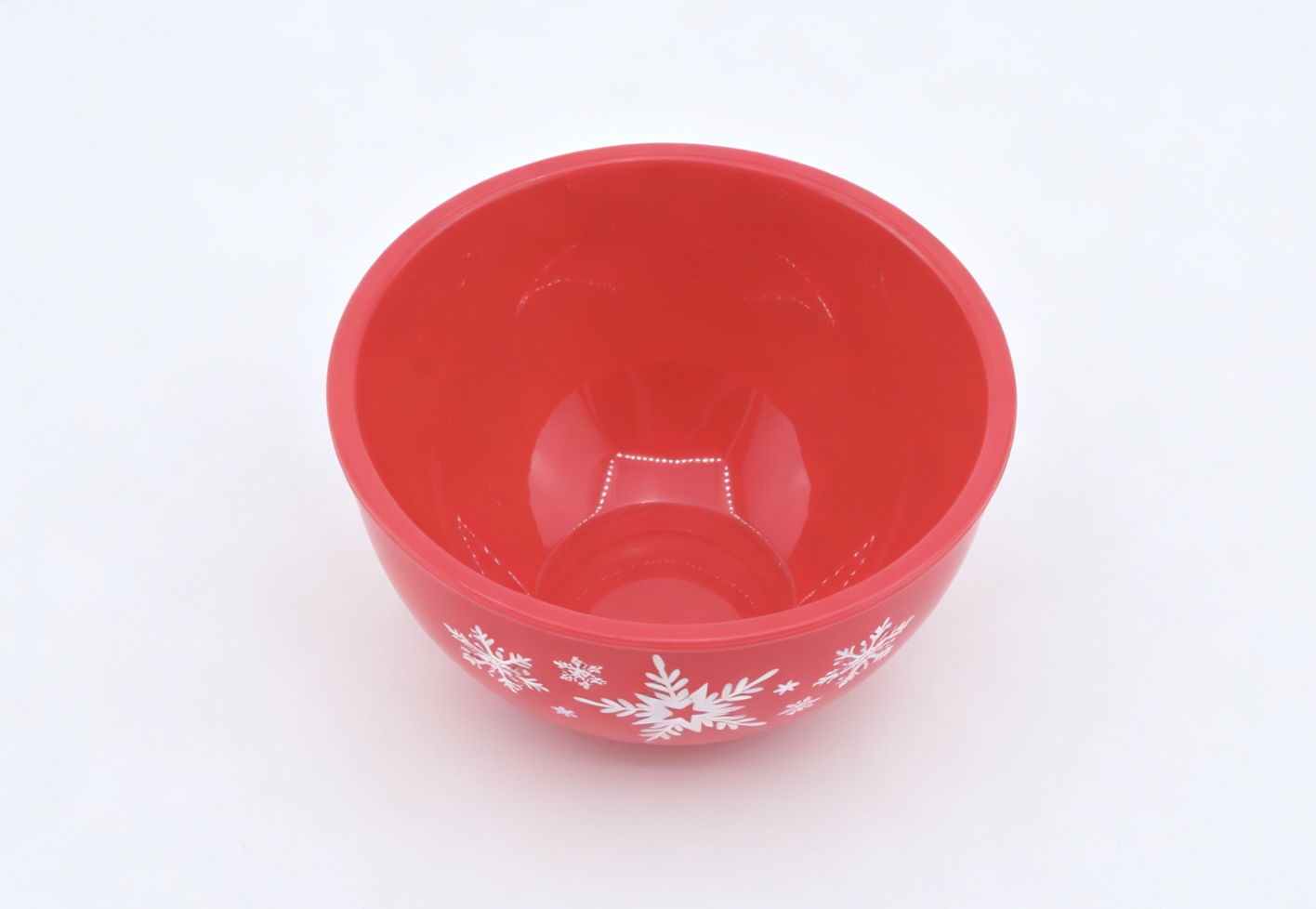 Bright Red Mini Bowl with White Snowflake Print Winter Christmas Kitchen Tableware Prop for 18'' doll