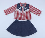 American Girl Red Gingham Western Cowboy Outfit with Denim Skirt for 18'' Doll