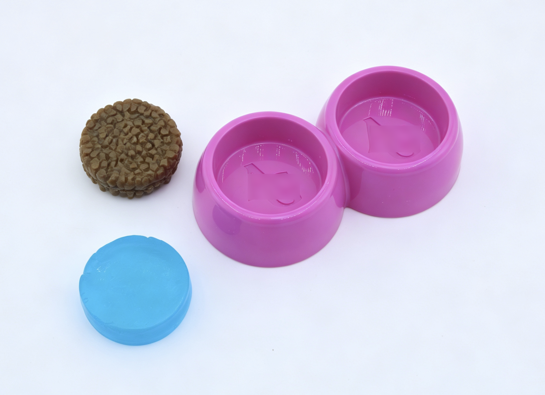 Double Pet Feeding Bowl Set with Mini Food & Water Disc Pretend Prop Accessory for 18'' doll