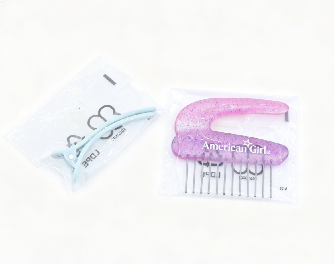 American Girl Pink Glitter Comb & Hair Clip Set for 18'' Doll salon