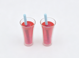 American Girl 2Pcs Pink Juice Cups With Blue Straw For 18'' Doll Accessory