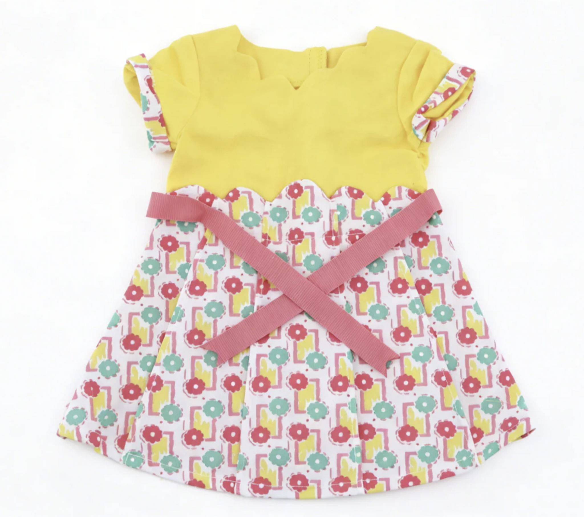 Yellow Top Floral Print Spliced Dress Outfit for 18'' Doll Summer Daily Dress Up Play