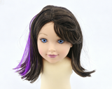 Dark Brown With Purple Side Highlight Bob Wig For 18'' Fashion Girl Doll | Synthetic Doll Replacement Hair Accessory