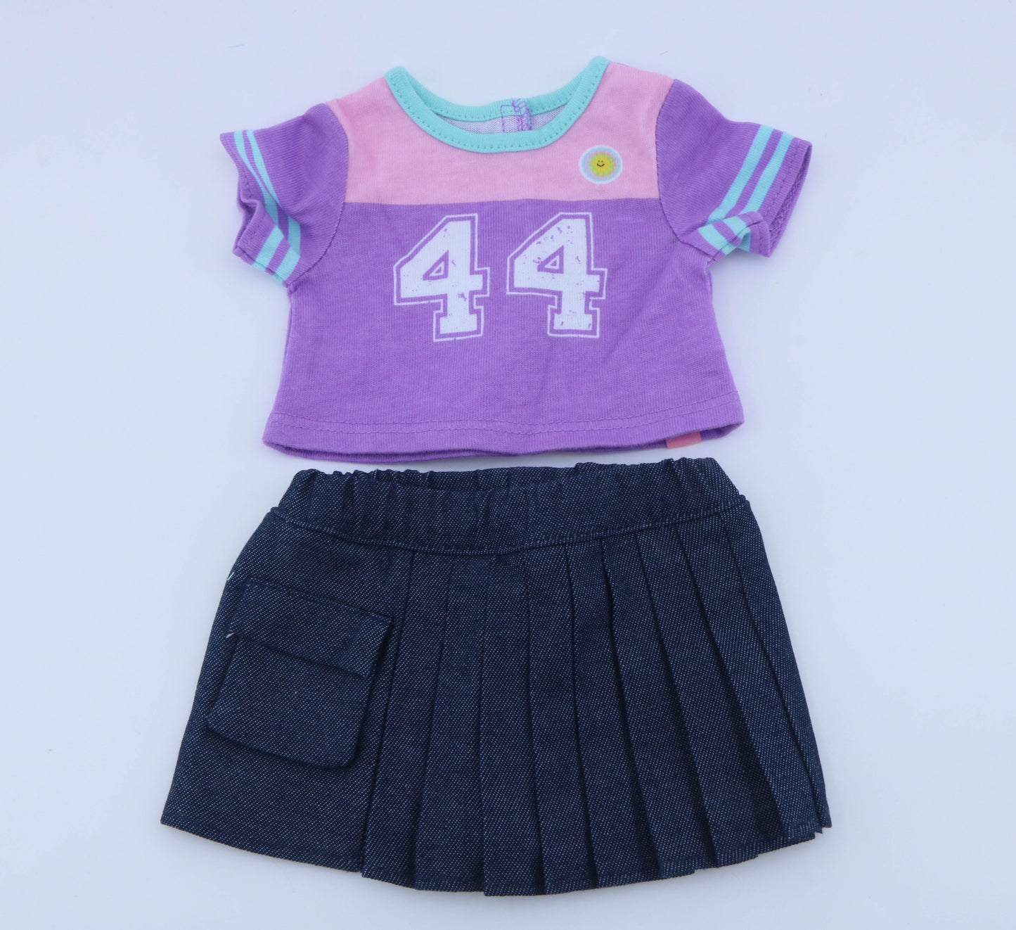 American Girl Purple "44" Sporty Top & Denim Pleated Skirt Set - For 18" Dolls