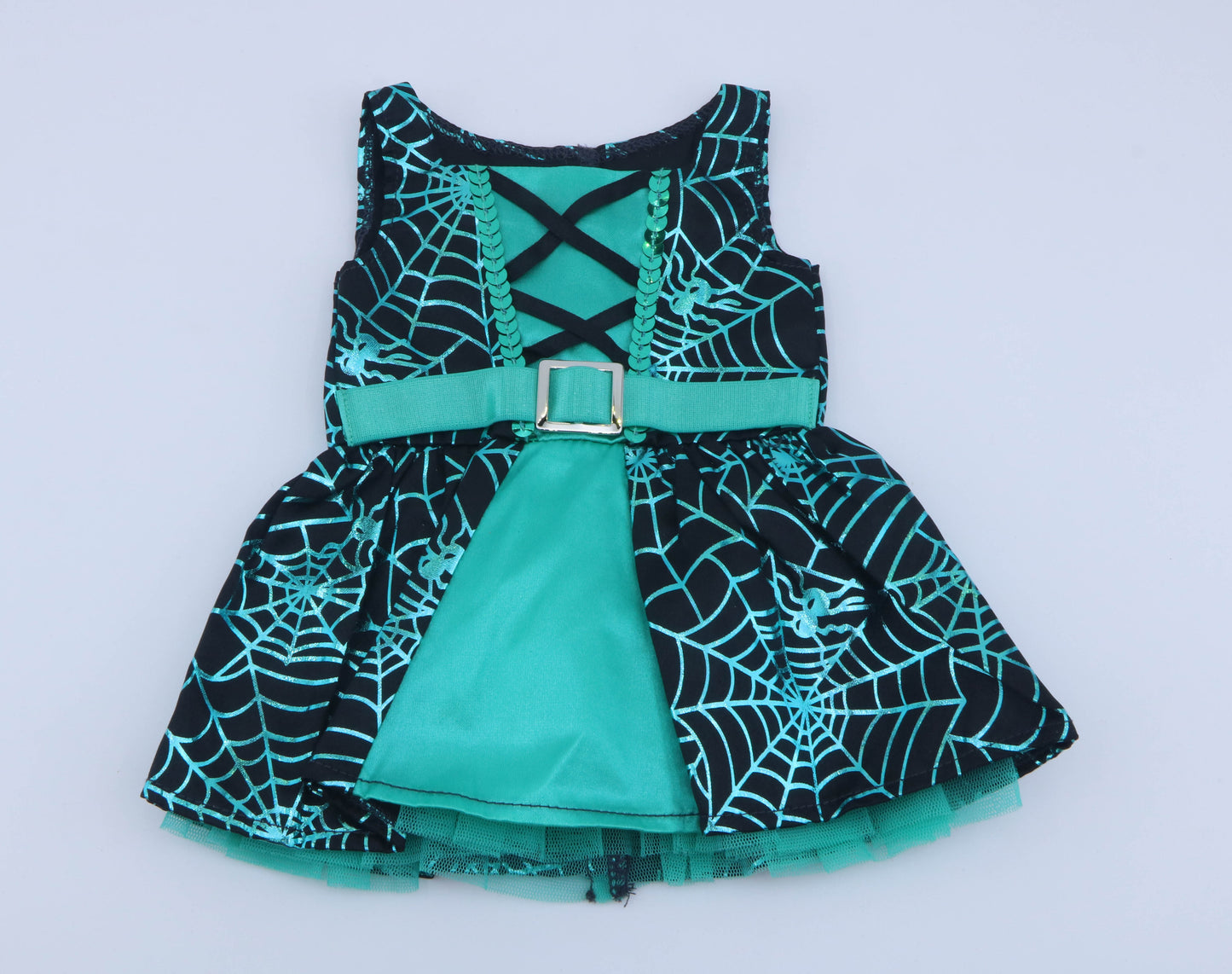 American Girl Black & Teal Spider Web Halloween Dress for 18'' Doll