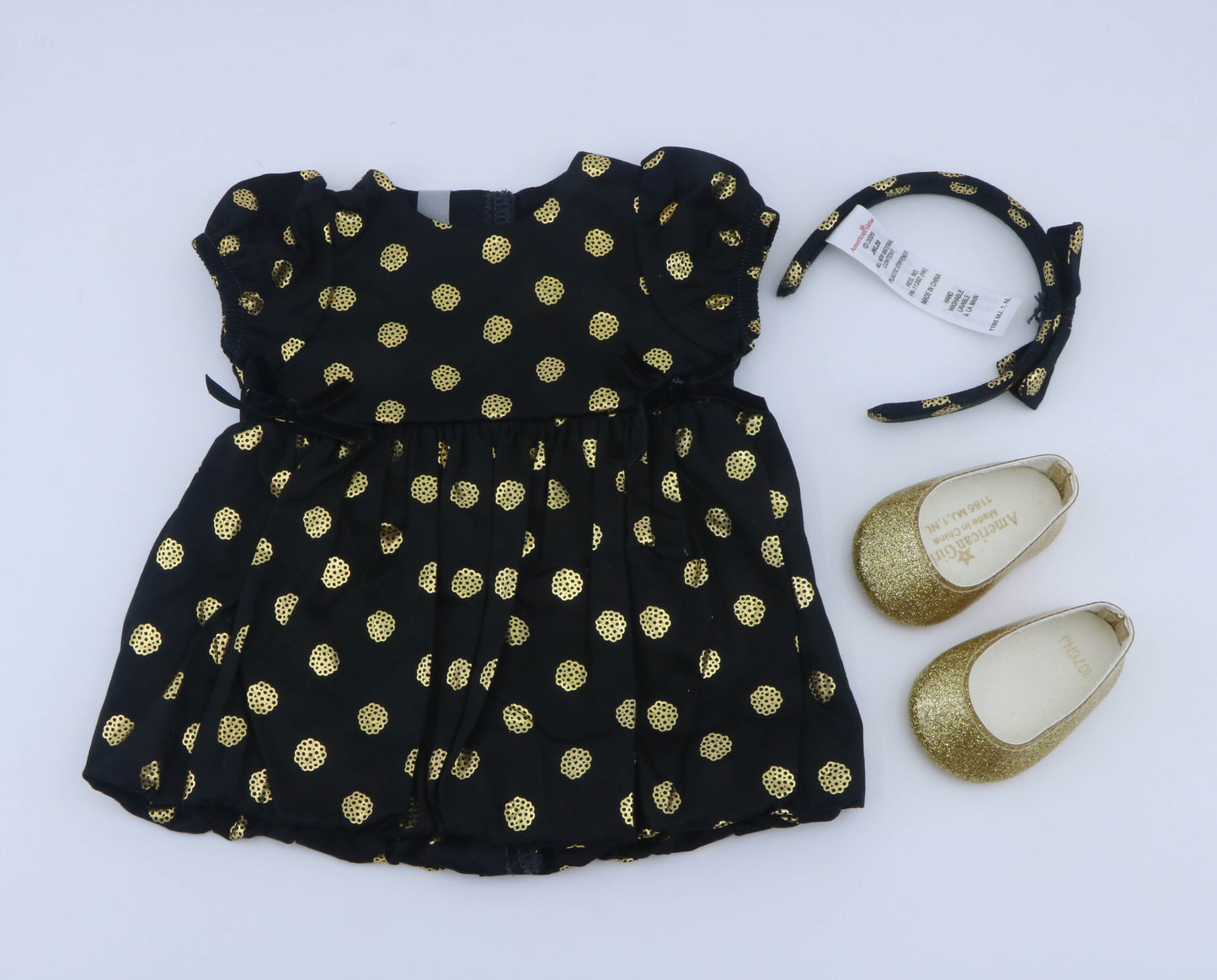 American Girl Black Gold Polka Dot Dress Outfit Set – For 18" Dolls