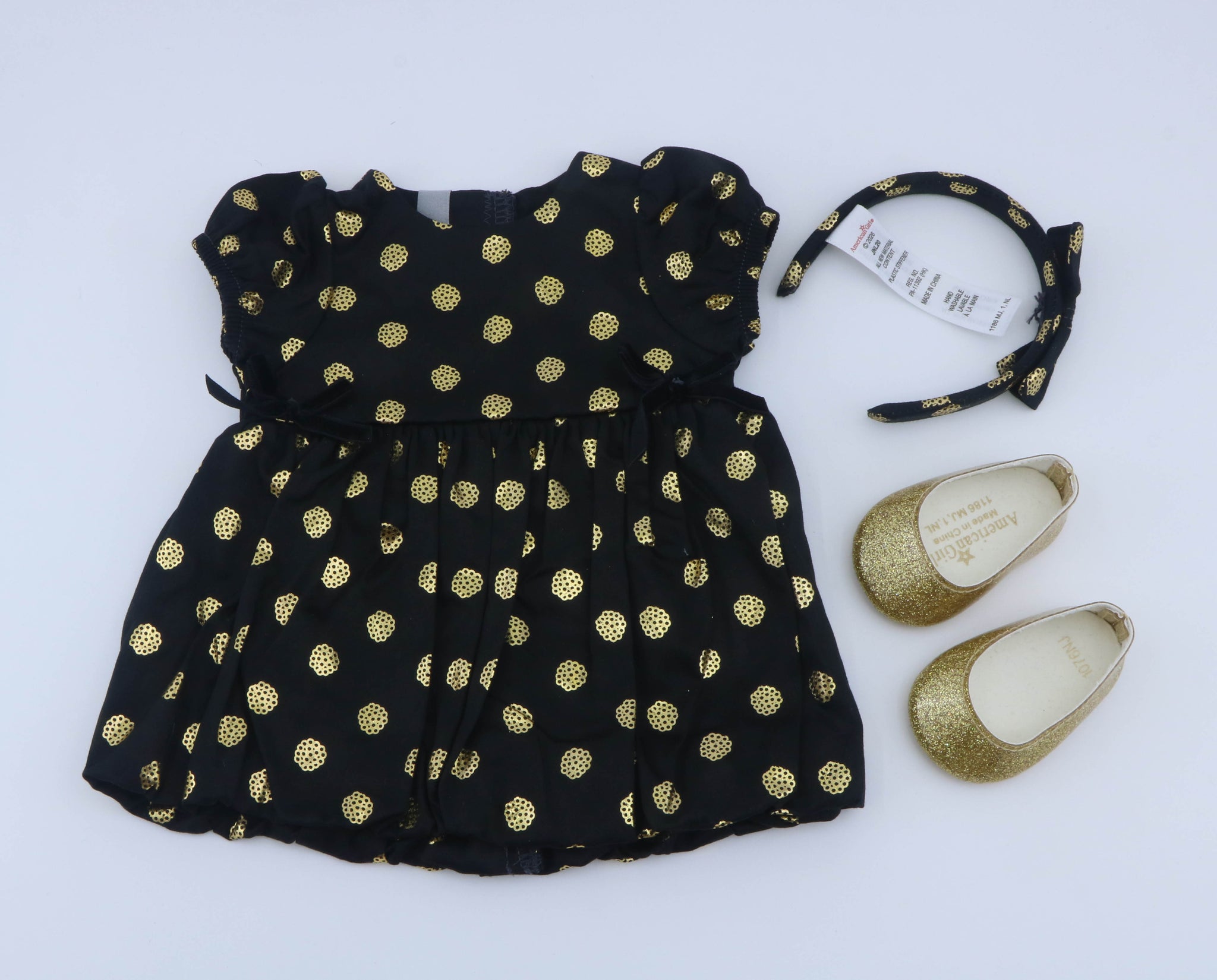 American Girl Black Gold Polka Dot Dress Outfit Set – For 18" Dolls