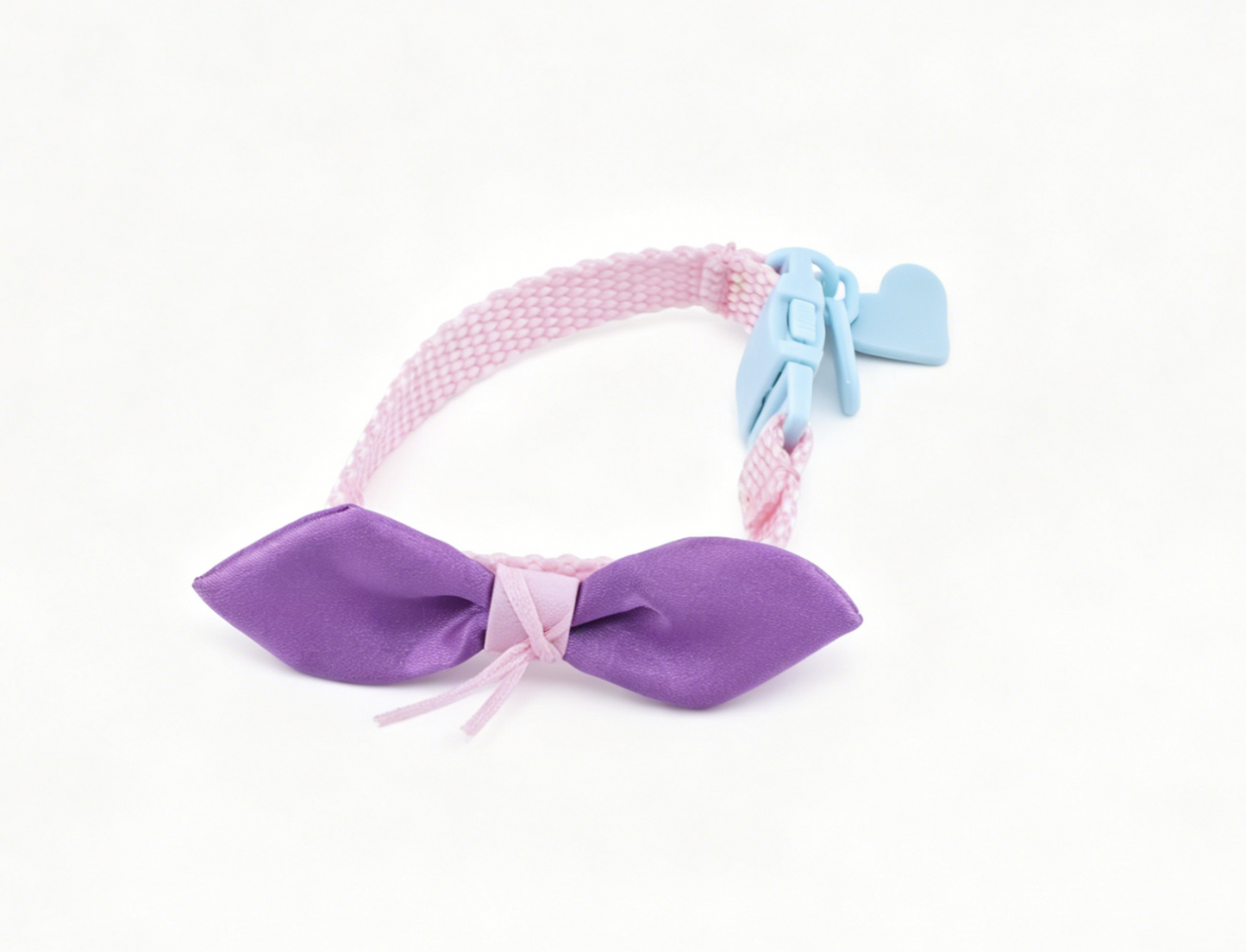 Authentic American Girl Pink Pet Collar With Purple Satin Bow & Blue Heart Charm FOR 18'' DOLL