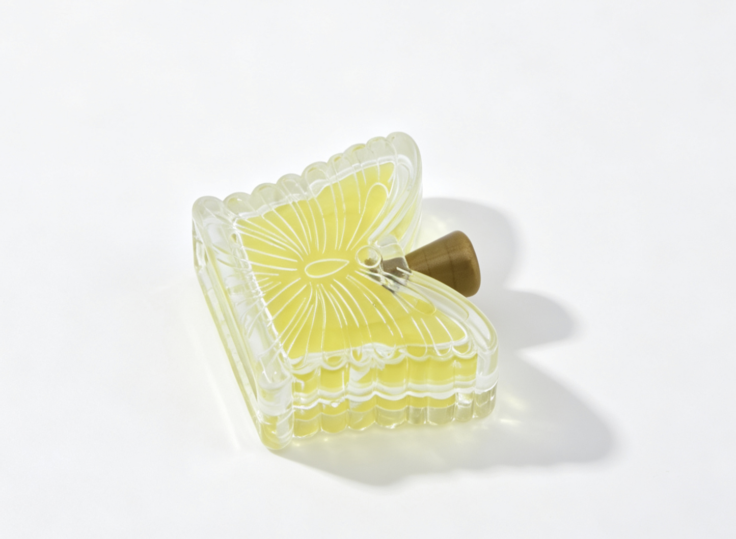 Butterfly Shaped Clear Perfume Bottle with Yellow Liquid for 18'' Doll Retro 70s Groovy Bathroom Pretend Play