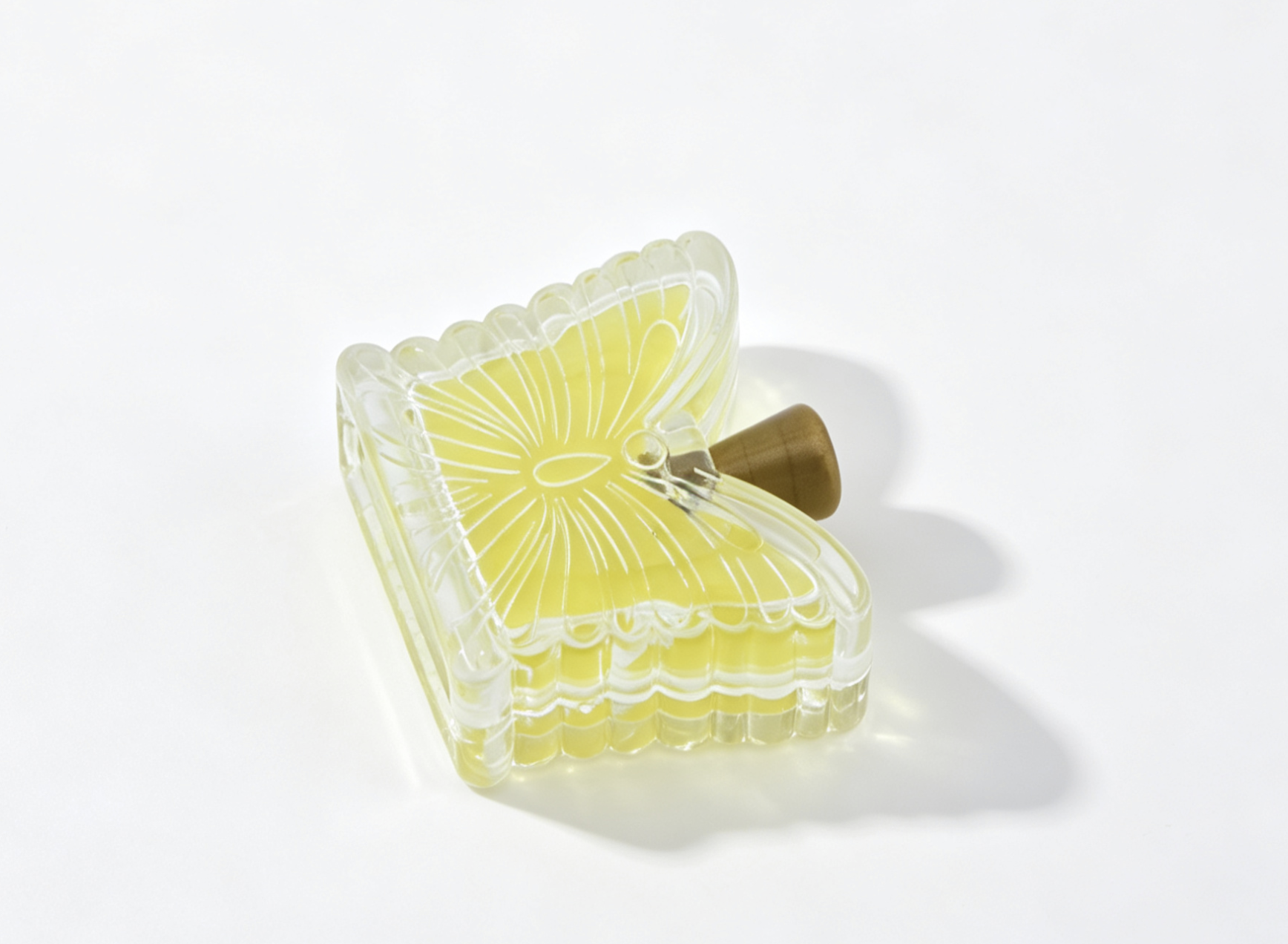 Butterfly Shaped Clear Perfume Bottle with Yellow Liquid for 18'' Doll Retro 70s Groovy Bathroom Pretend Play