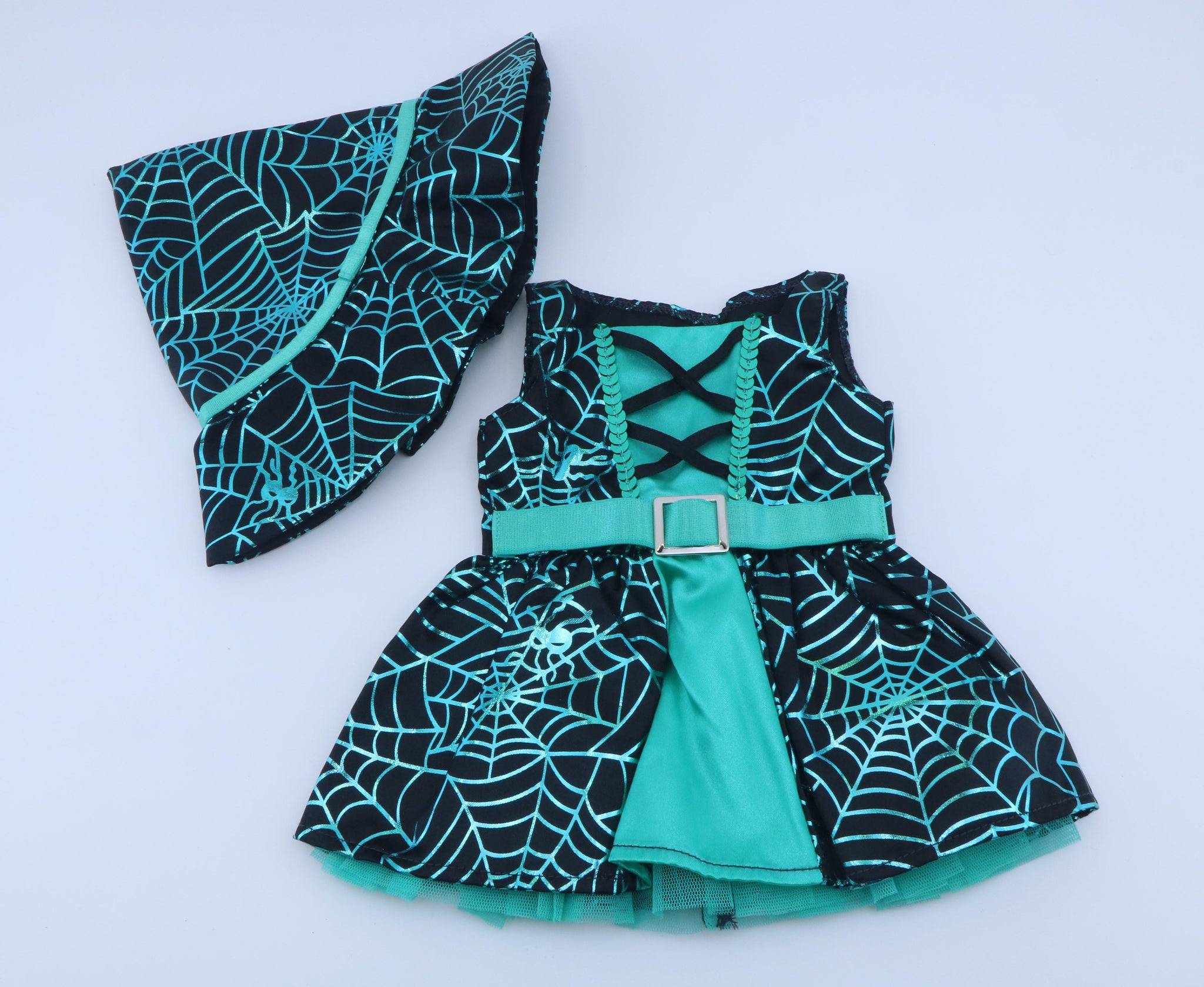 American Girl Teal Spider Web Witch Outfit Dress & Hat Set - For 18" Dolls