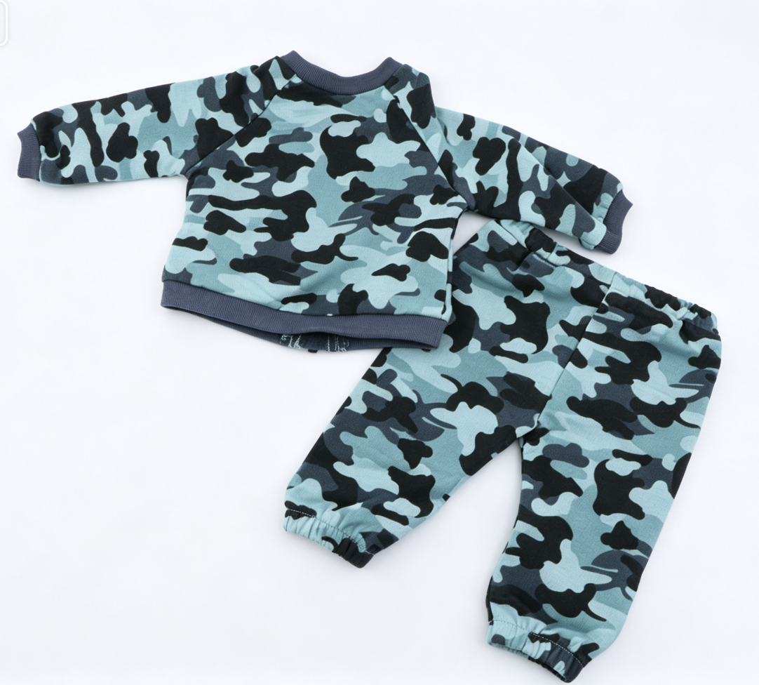 Blue Camo Zip Up Tracksuit 2Pcs Outfit Casual Jogger Set for 18 Inch Doll Daily Dress Up
