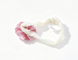 Cream Lace Elastic Headband With Pink Tulle Pearl Flower Floral Hair Accessory FOR 18'' doll