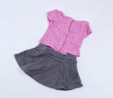 American Girl Pink Floral Short Sleeve Top & Gray Drawstring Skirt Outfit Set For 18-Inch Dolls