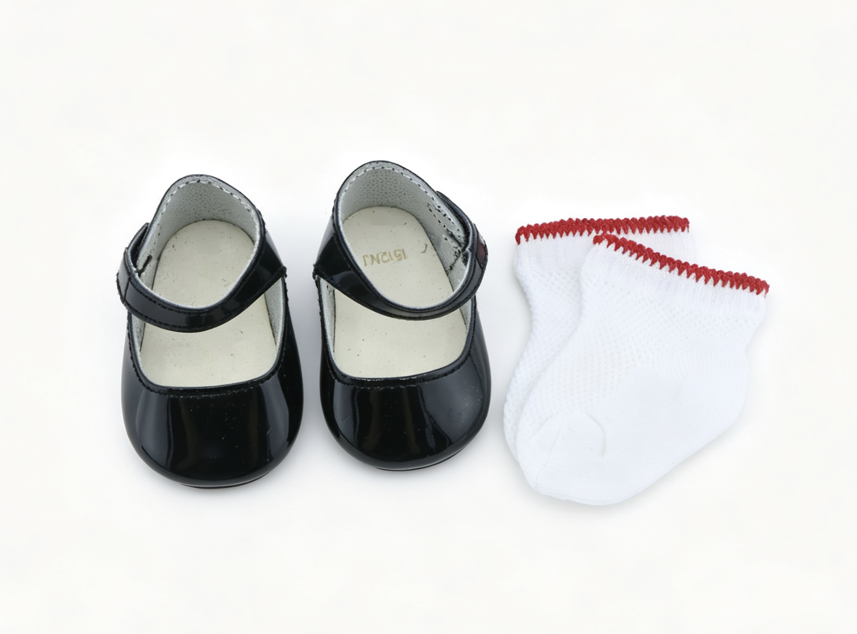 Black Mary Jane Flat Shoes With Matching White Ankle Socks Outfit Set for 18'' doll School Daily Mini Footwear Accessory