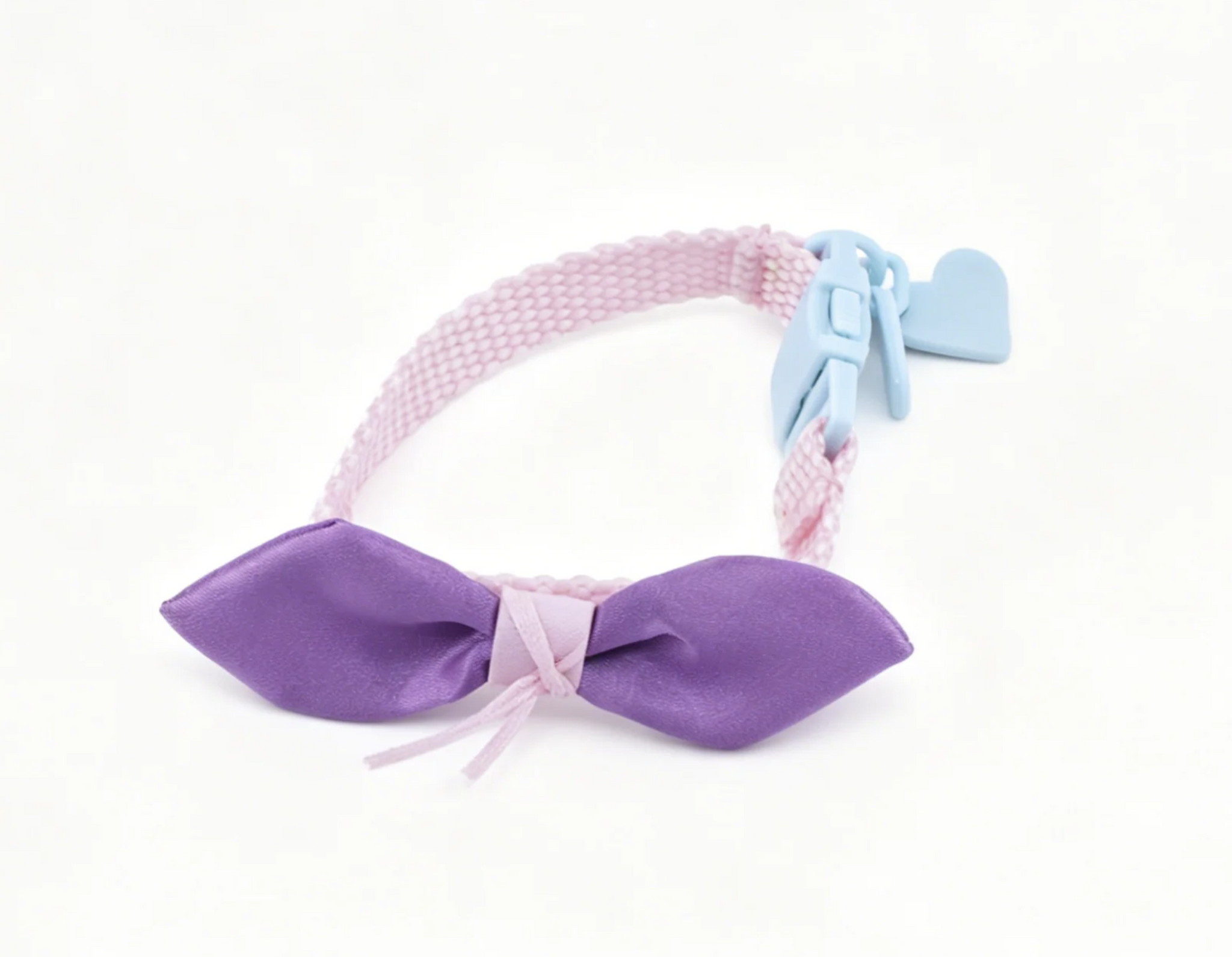 Pink Pet Collar With Purple Satin Bow & Blue Heart Charm FOR 18'' DOLL
