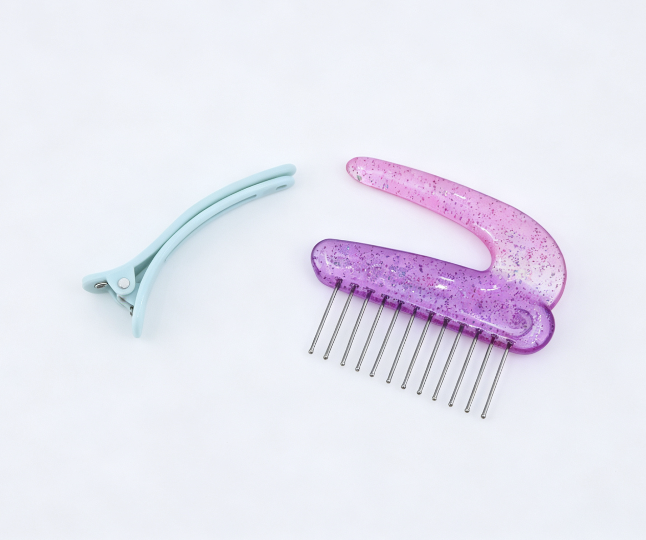 2Pcs Salon Hair Styling Set Gradient Glitter Comb & Light Blue Hair Clip for 18'' Doll Makeup Pretend Play