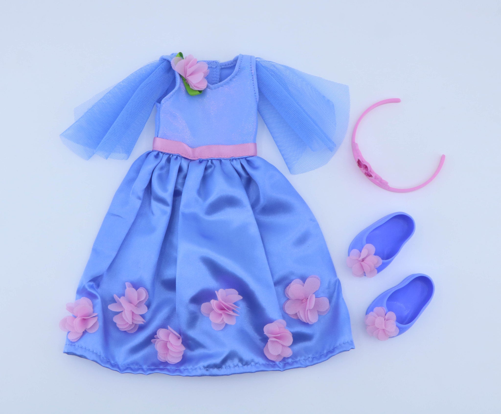 American Girl Wellie Wishers Blue Floral Princess Dress Outfit Set – For 14.5" Dolls