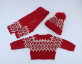 American Girl Red Fair Isle Knit Sweater Hat Scarf Set From Truly Me Winter Outfit Set – For 18" Dolls