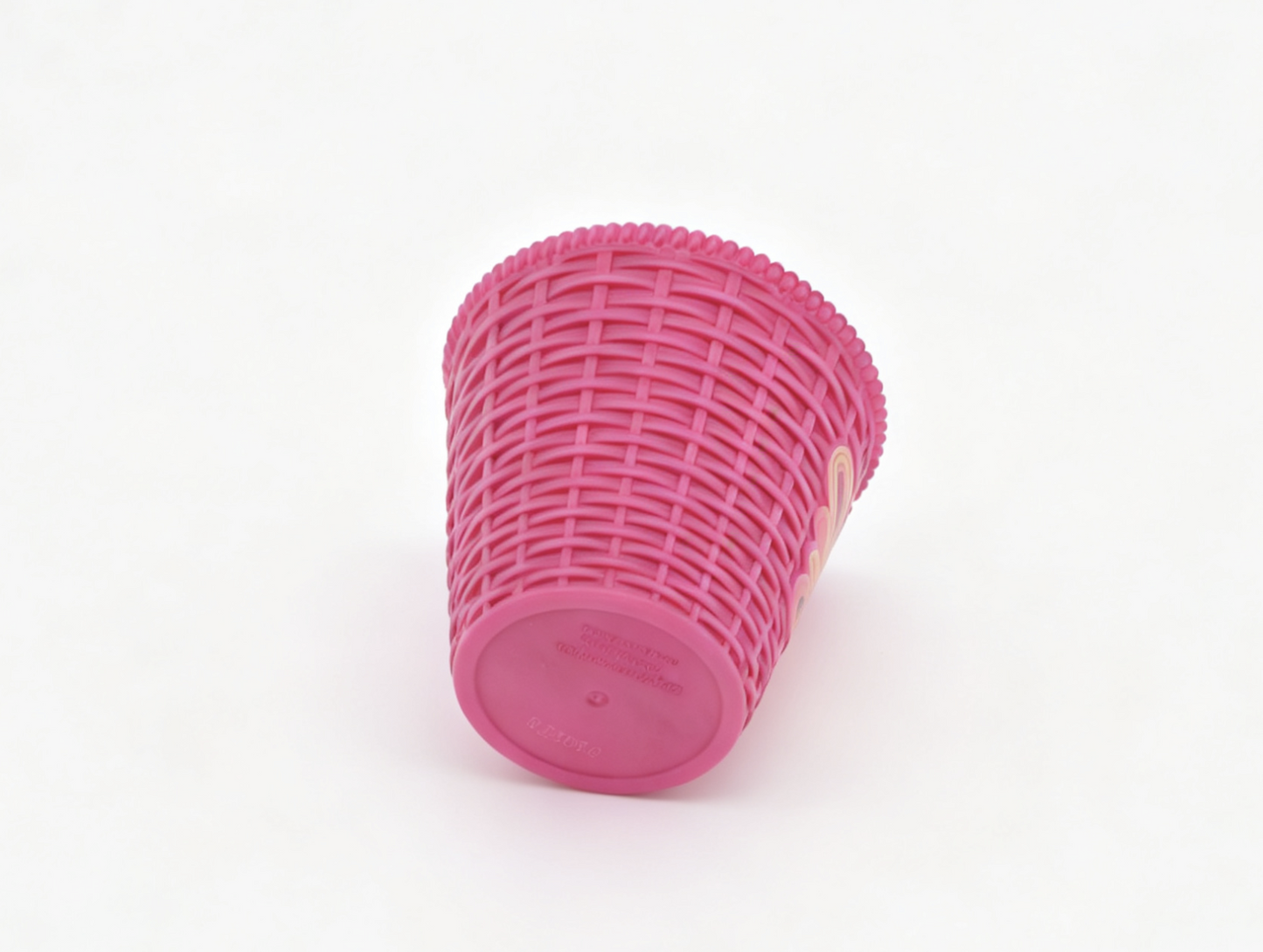Pink Wicker Textured Trash Can with Butterfly Decal for 18'' Doll Retro Groovy Bathroom Pretend Play