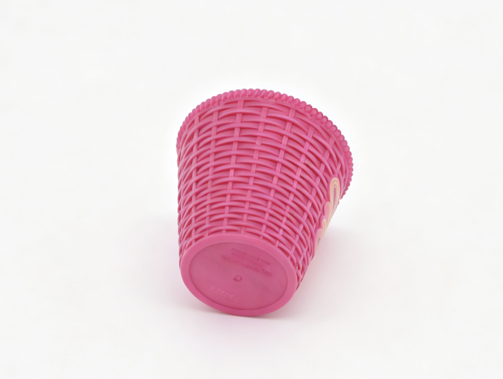 Pink Wicker Textured Trash Can with Butterfly Decal for 18'' Doll Retro Groovy Bathroom Pretend Play