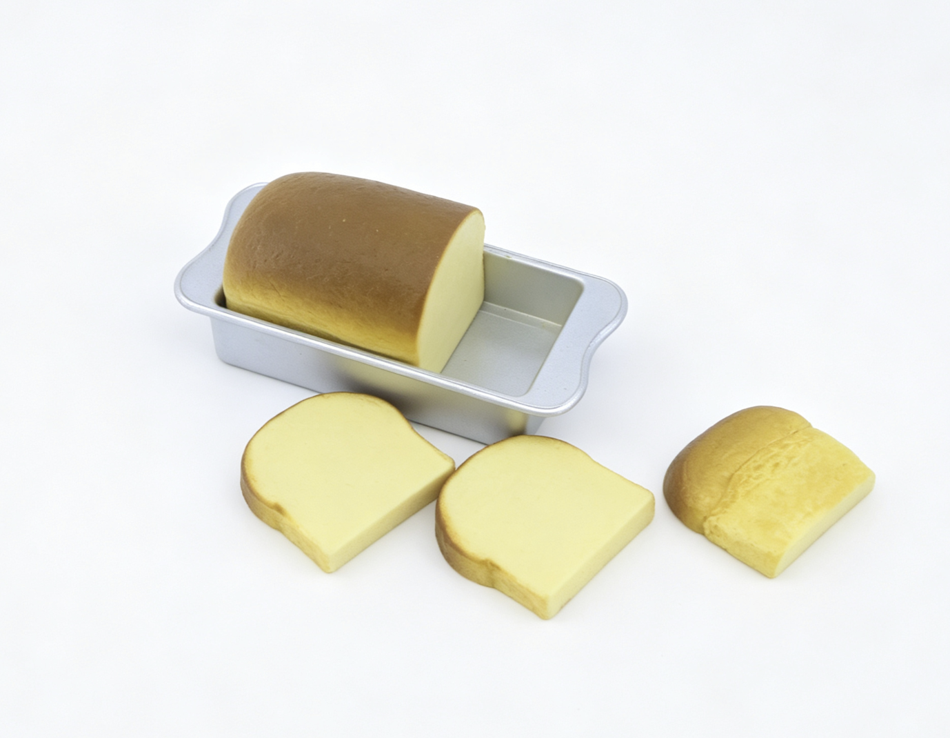 Simulated Sliced Loaf Toast with Mini Metal Baking Pan Bakery Kitchen Prop Set for 18'' doll