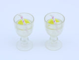 American Girl Pair of Clear Stem Lemonade Goblets With Lemon Slice & Striped Straw – For 18" Dolls