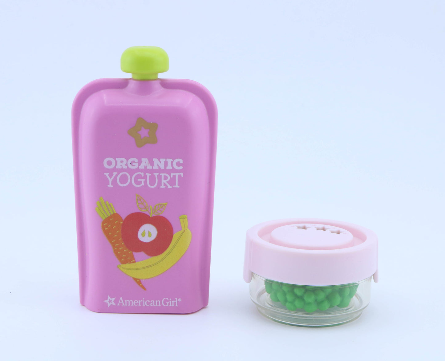 American Girl Organic Yogurt Pouch & Peas Food Set for 18" Doll bitty baby