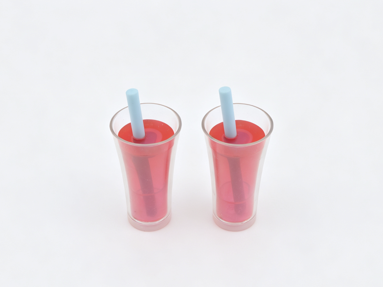 2Pcs Pink Juice Cups With Blue Straw For 18'' Doll Accessory
