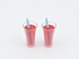 2Pcs Pink Juice Cups With Blue Straw For 18'' Doll Accessory
