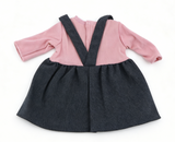 Faux Two-Piece Pink Ribbed Long Sleeve Wink Black Cat Embroidery Pinafore Dress For 18-Inch Dolls