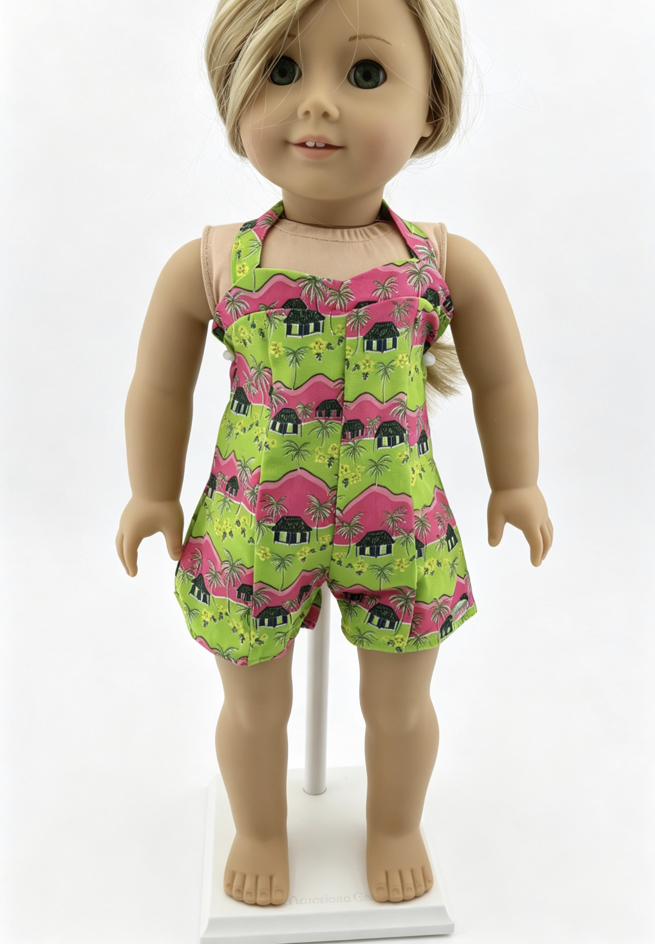 Tropical Palm Tree Halter Romper Doll Outfit Summer Beach Jumpsuit Clothing for 18'' doll