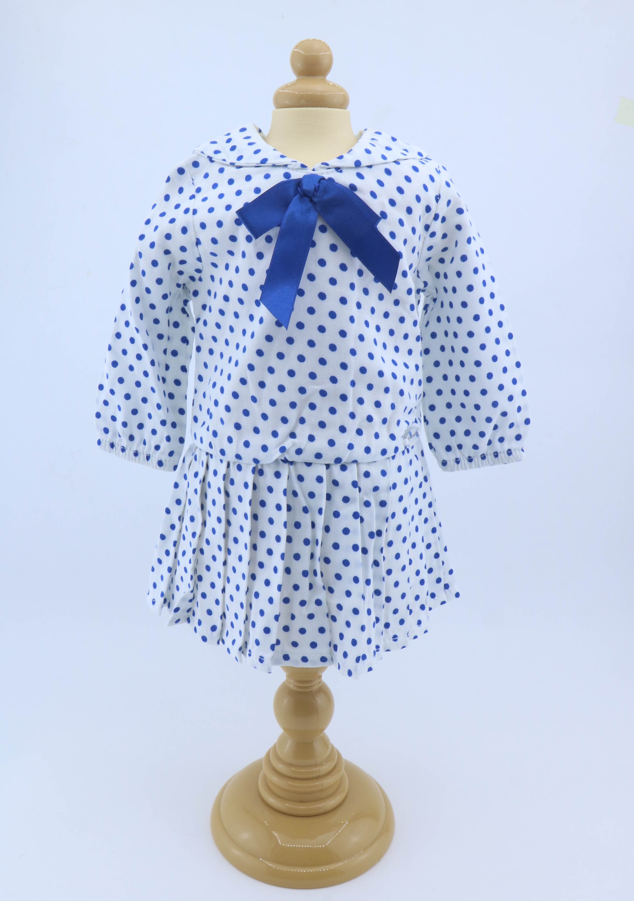 American Girl White & Blue Polka Dot Dress with Bow for 18'' Doll