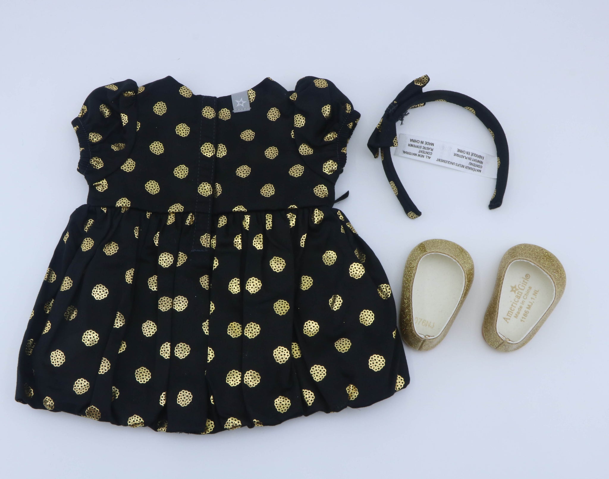 American Girl Black Gold Polka Dot Dress Outfit Set – For 18" Dolls