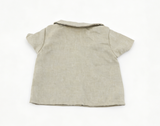 Beige Linen Short Sleeve Collared Shirt & Cuffed Dark Denim Shorts 2-Piece Summer Casual Outfit Set For 18-Inch Dolls