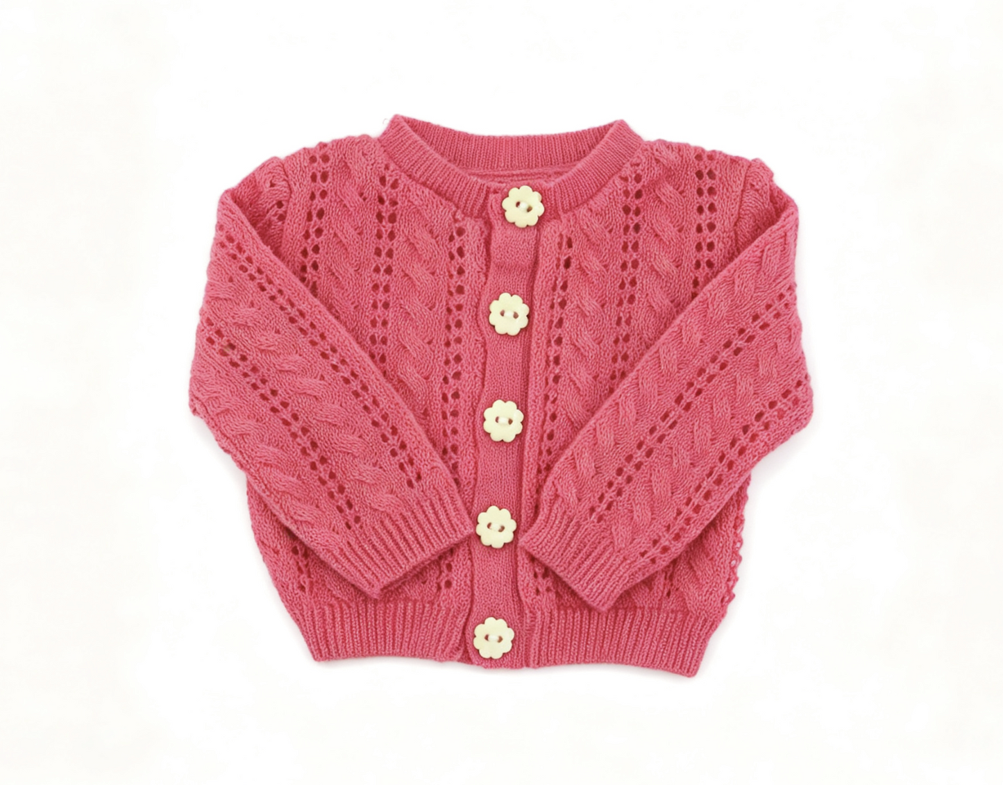 Rose Pink Cable Hollow Knit Cardigan Floral Button Long Sleeve Outerwear FOR 18'' doll