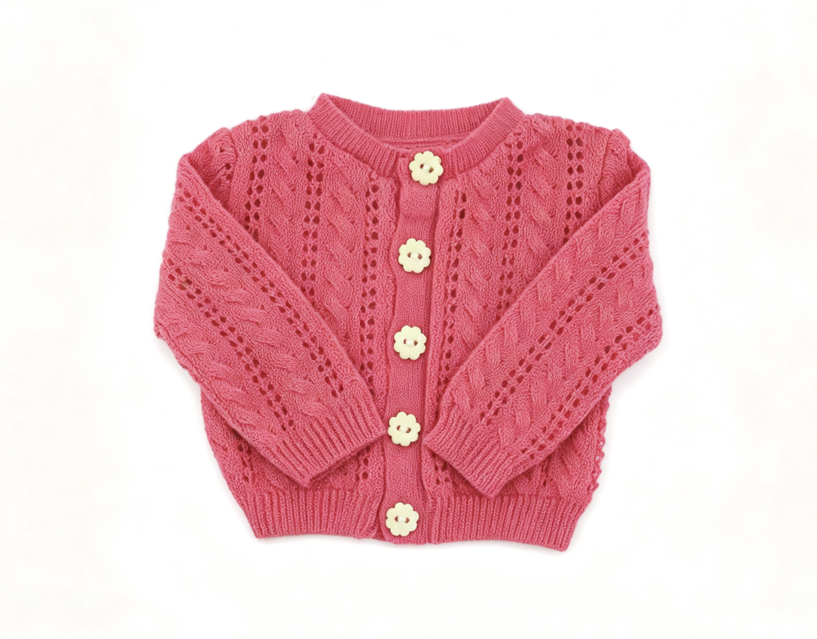 Rose Pink Cable Hollow Knit Cardigan Floral Button Long Sleeve Outerwear FOR 18'' doll