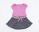 American Girl Pink Floral Short Sleeve Top & Gray Drawstring Skirt Outfit Set For 18-Inch Dolls