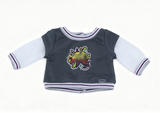 Grey Mesh Sleeve Graffiti Print Varsity Style Long Sleeve Top FOR 18'' doll