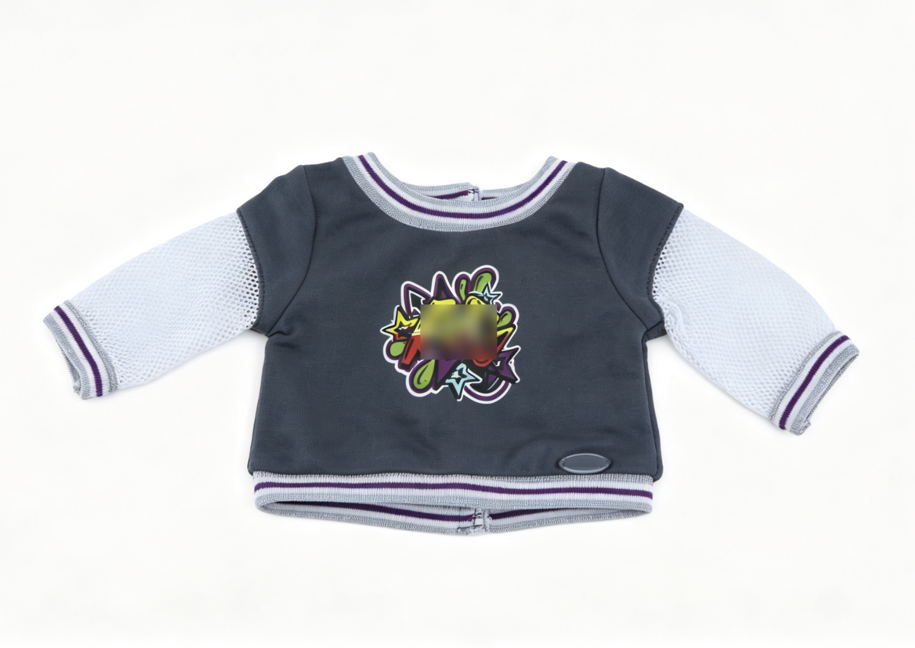 Grey Mesh Sleeve Graffiti Print Varsity Style Long Sleeve Top FOR 18'' doll