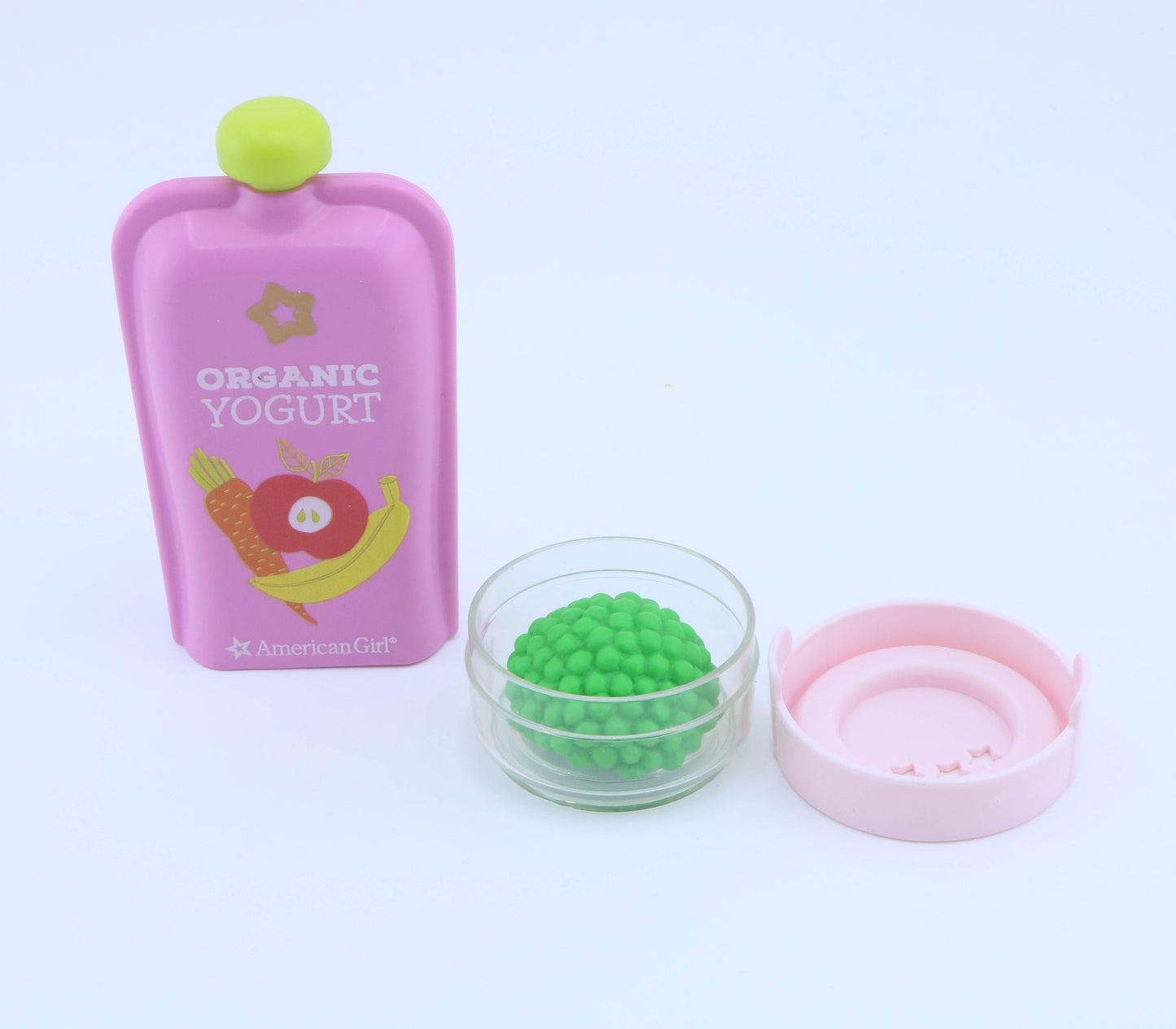American Girl Organic Yogurt Pouch & Peas Food Set for 18" Doll bitty baby