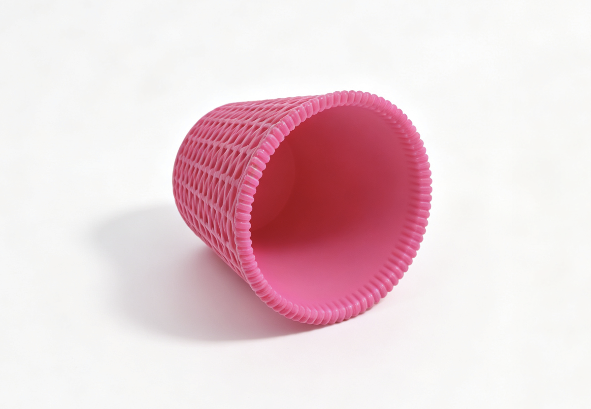 Pink Wicker Textured Trash Can with Butterfly Decal for 18'' Doll Retro Groovy Bathroom Pretend Play
