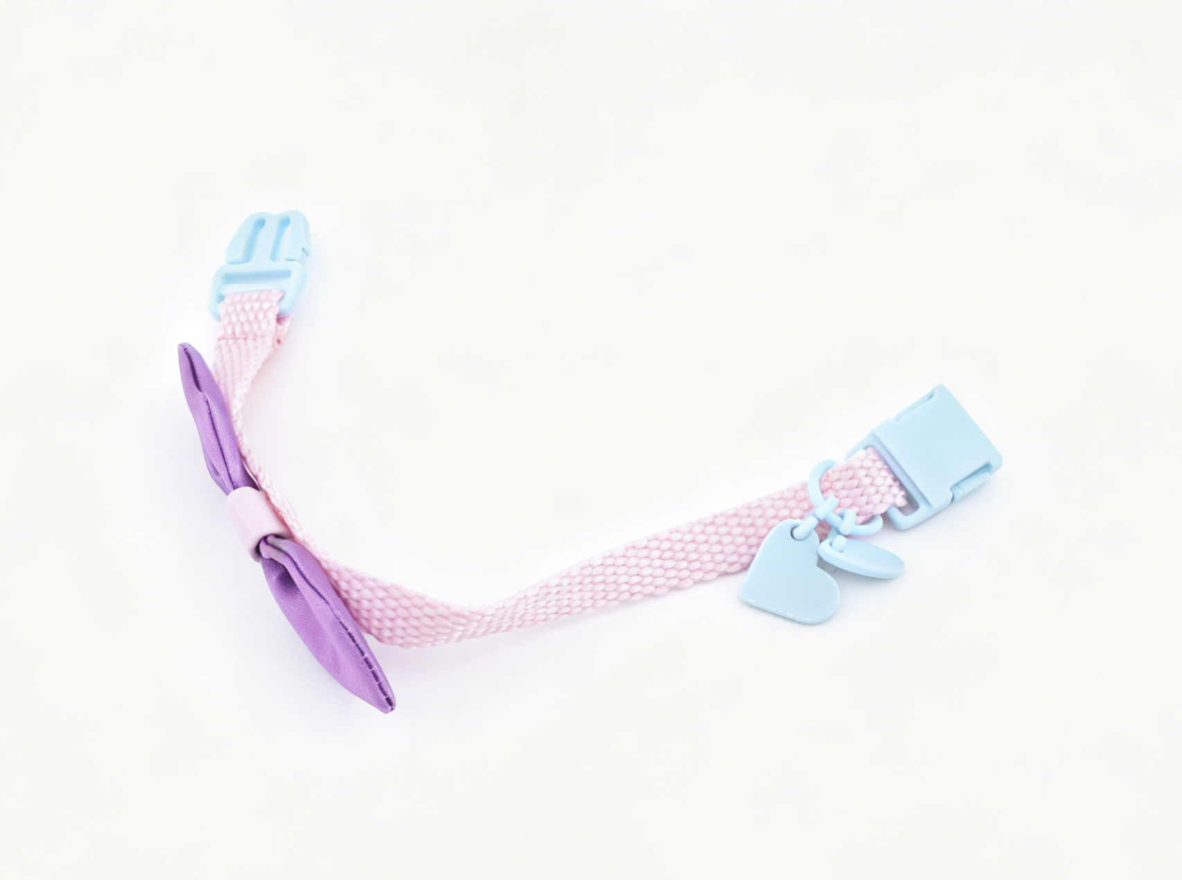 Authentic American Girl Pink Pet Collar With Purple Satin Bow & Blue Heart Charm FOR 18'' DOLL