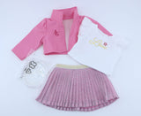 American Girl Pink Sparkle Pleated Skirt Outfit With Jacket & Love Top - For 18" Dolls